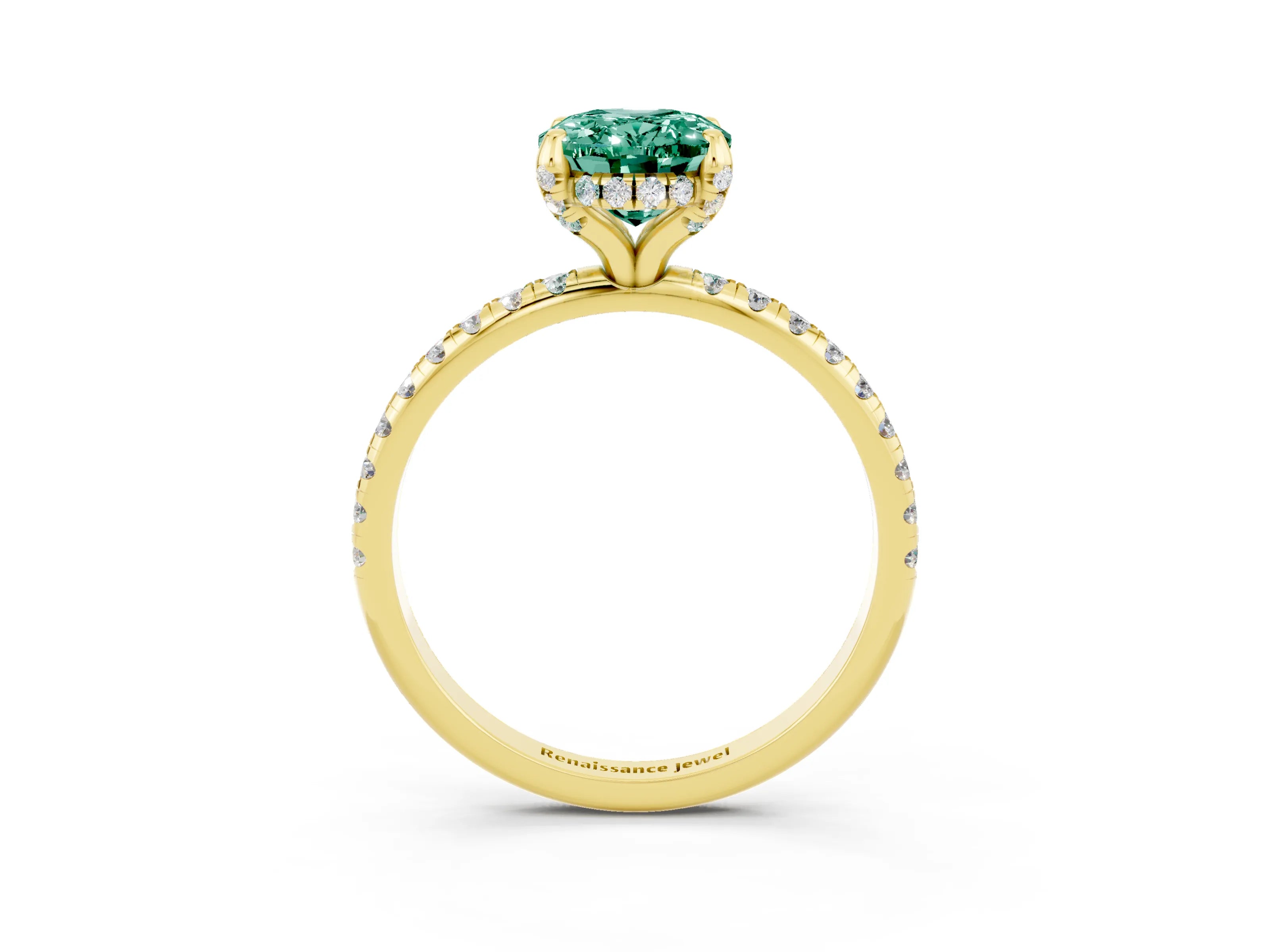 Yellow gold Oval Cut Diamond Solitaire Ring with Four-Prong Setting and Pavé Band_3