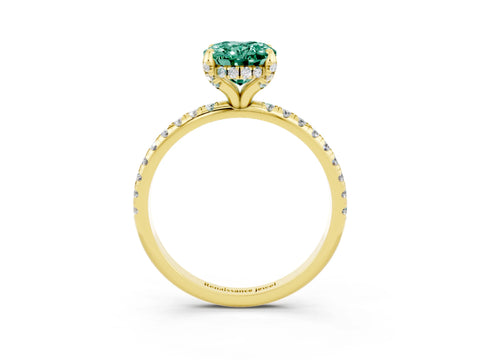 Yellow gold Oval Cut Diamond Solitaire Ring with Four-Prong Setting and Pavé Band_3