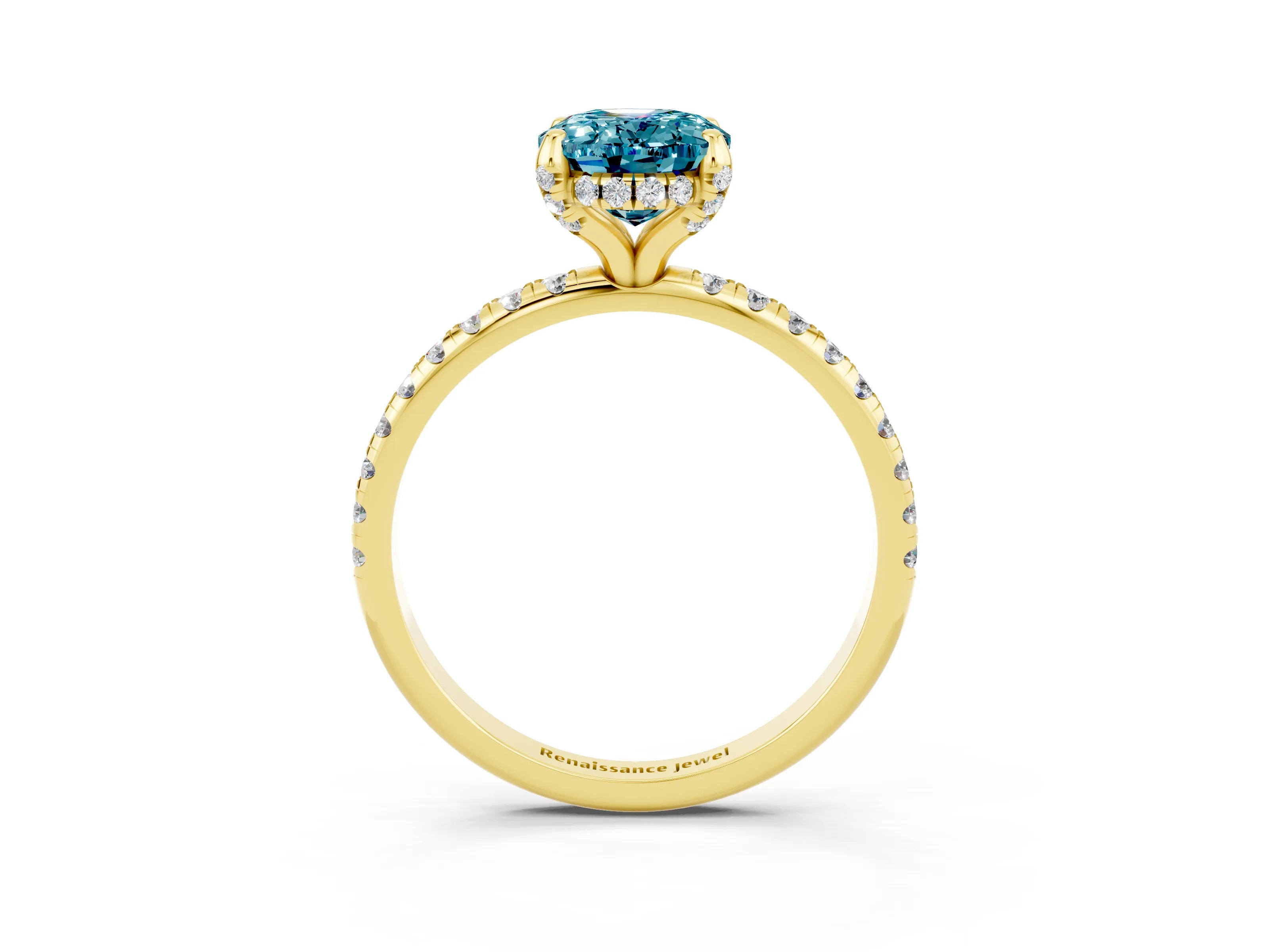 Yellow gold Oval Cut Diamond Solitaire Ring with Four-Prong Setting and Pavé Band_3