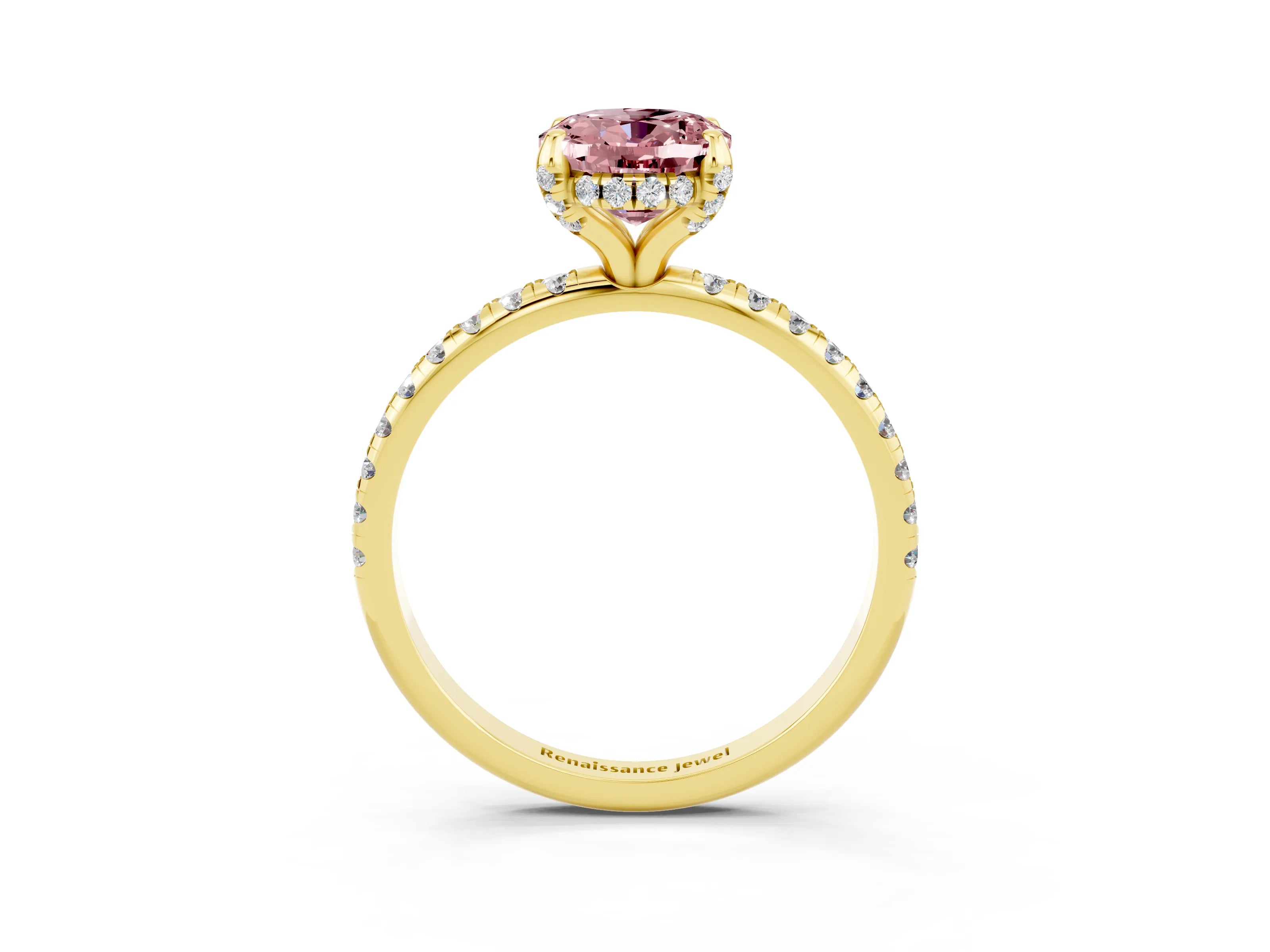 Yellow gold Oval Cut Diamond Solitaire Ring with Four-Prong Setting and Pavé Band_3