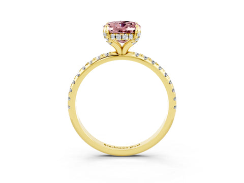 Yellow gold Oval Cut Diamond Solitaire Ring with Four-Prong Setting and Pavé Band_3
