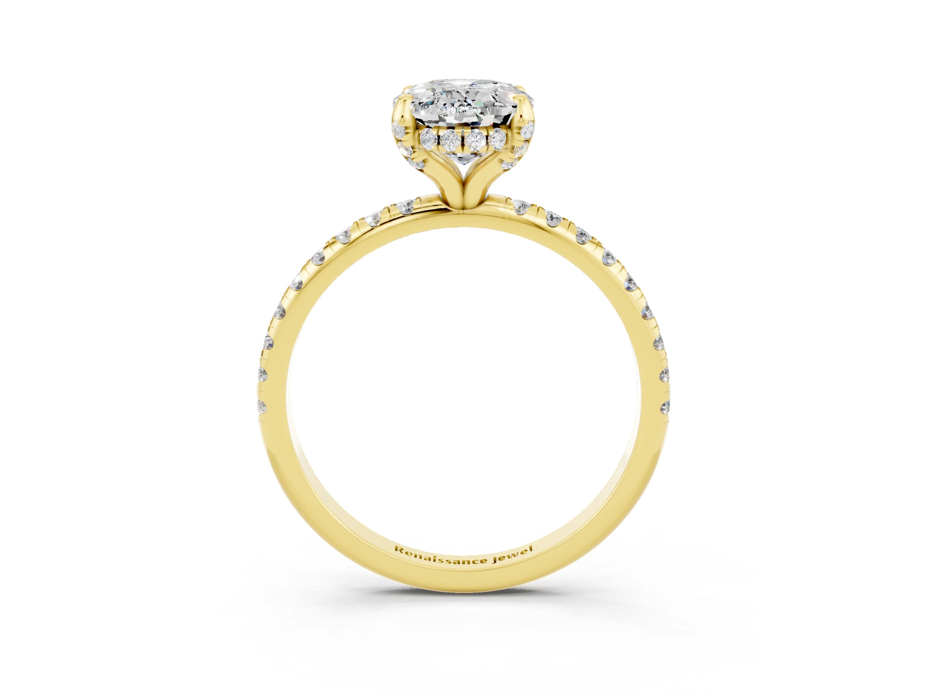 Yellow gold Oval Cut Diamond Solitaire Ring with Four-Prong Setting and Pavé Band_3