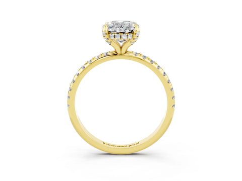 Yellow gold Oval Cut Diamond Solitaire Ring with Four-Prong Setting and Pavé Band_3