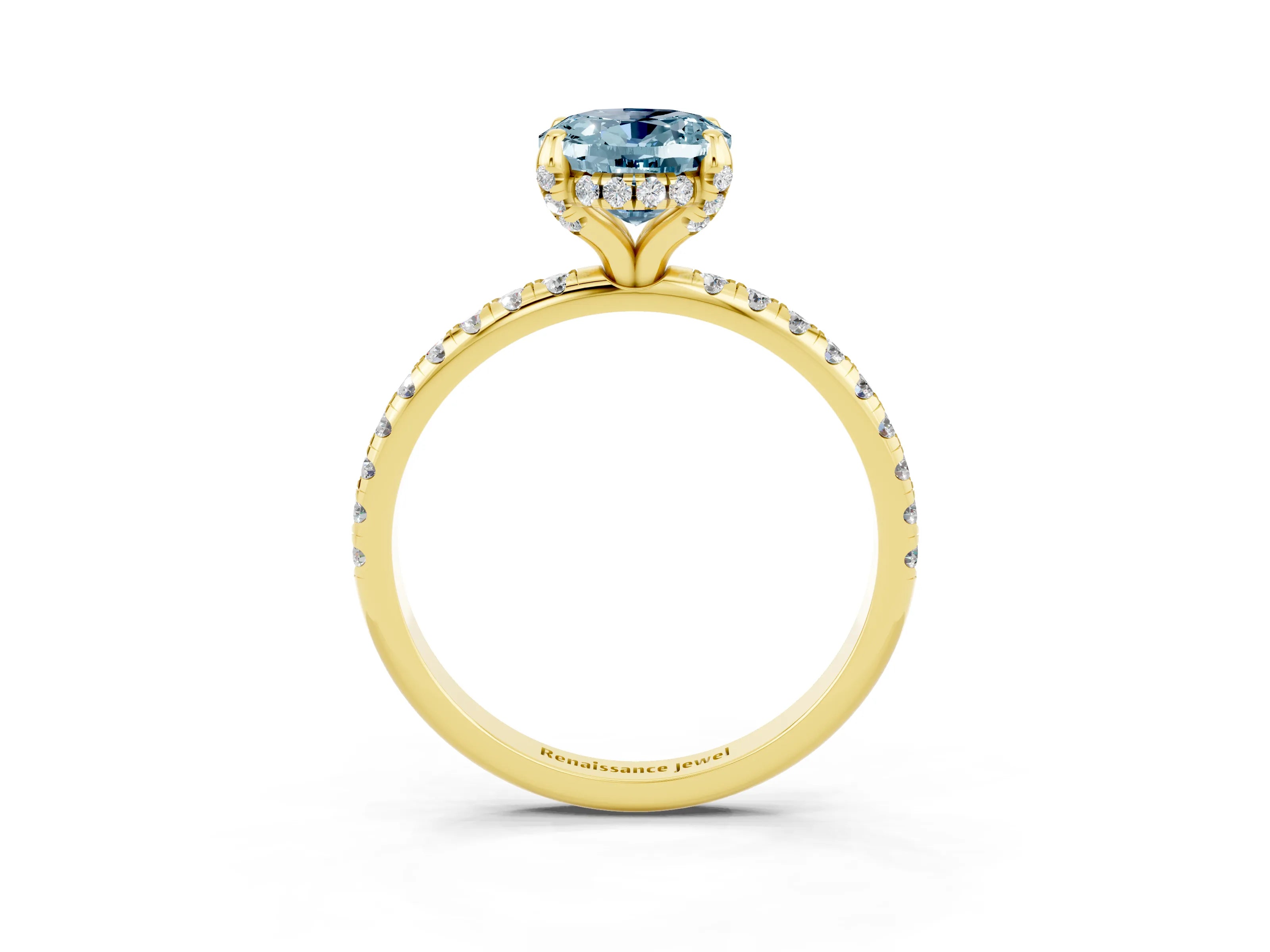 Yellow gold Oval Cut Diamond Solitaire Ring with Four-Prong Setting and Pavé Band_3