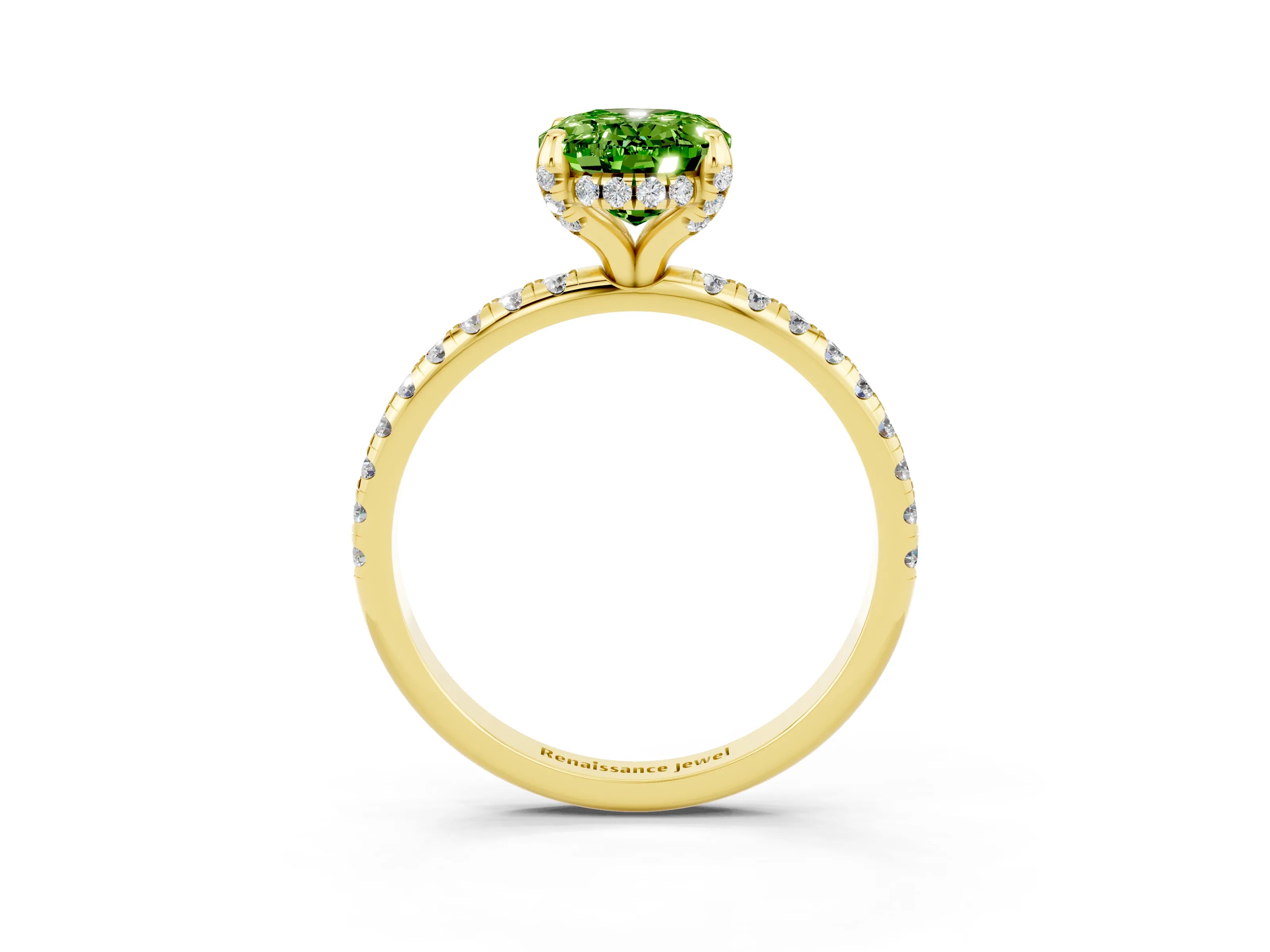 Yellow gold Oval Cut Diamond Solitaire Ring with Four-Prong Setting and Pavé Band_3