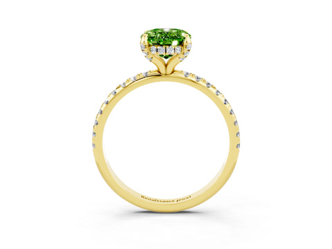 Yellow gold Oval Cut Diamond Solitaire Ring with Four-Prong Setting and Pavé Band_3