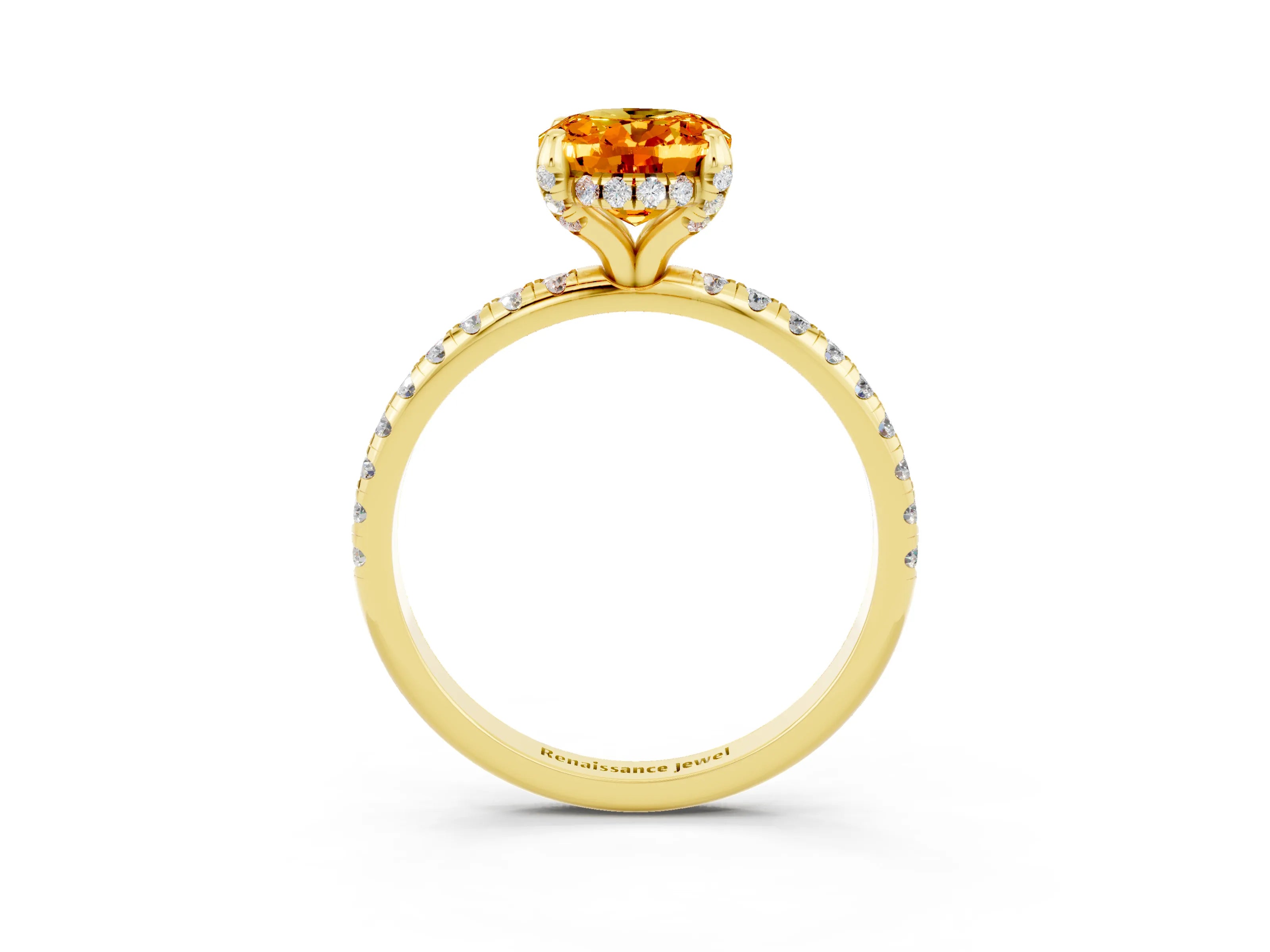 Yellow gold Oval Cut Diamond Solitaire Ring with Four-Prong Setting and Pavé Band_3