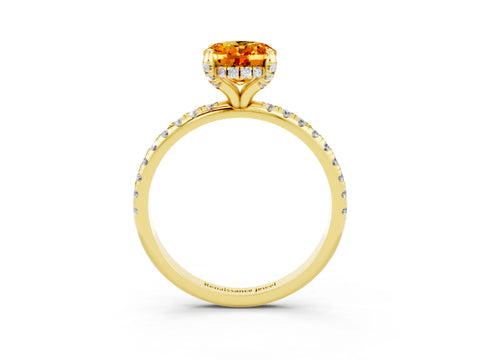 Yellow gold Oval Cut Diamond Solitaire Ring with Four-Prong Setting and Pavé Band_3