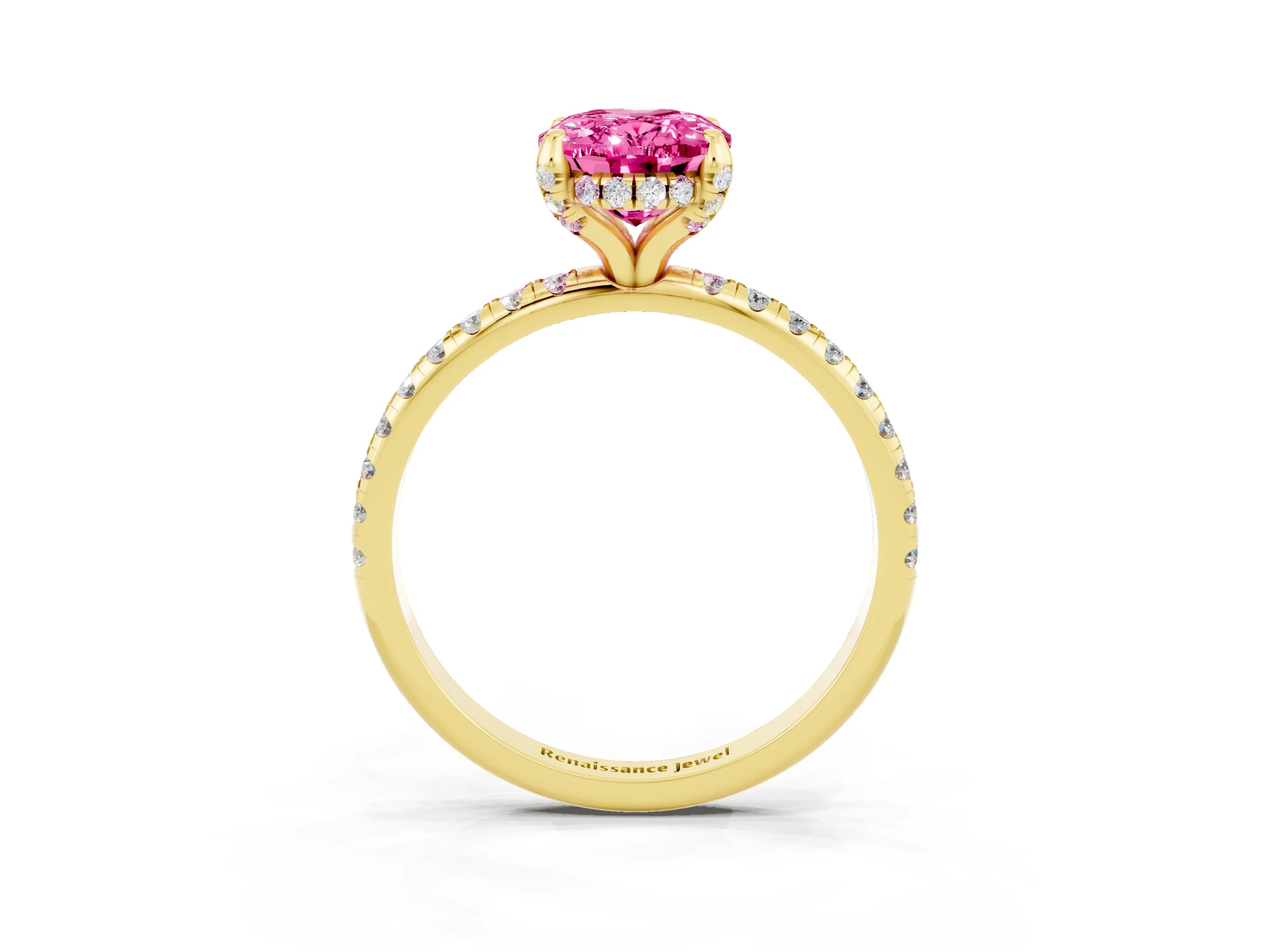 Yellow gold Oval Cut Diamond Solitaire Ring with Four-Prong Setting and Pavé Band_3
