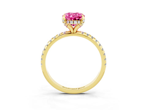 Yellow gold Oval Cut Diamond Solitaire Ring with Four-Prong Setting and Pavé Band_3