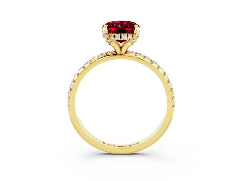 Yellow gold Oval Cut Diamond Solitaire Ring with Four-Prong Setting and Pavé Band_3