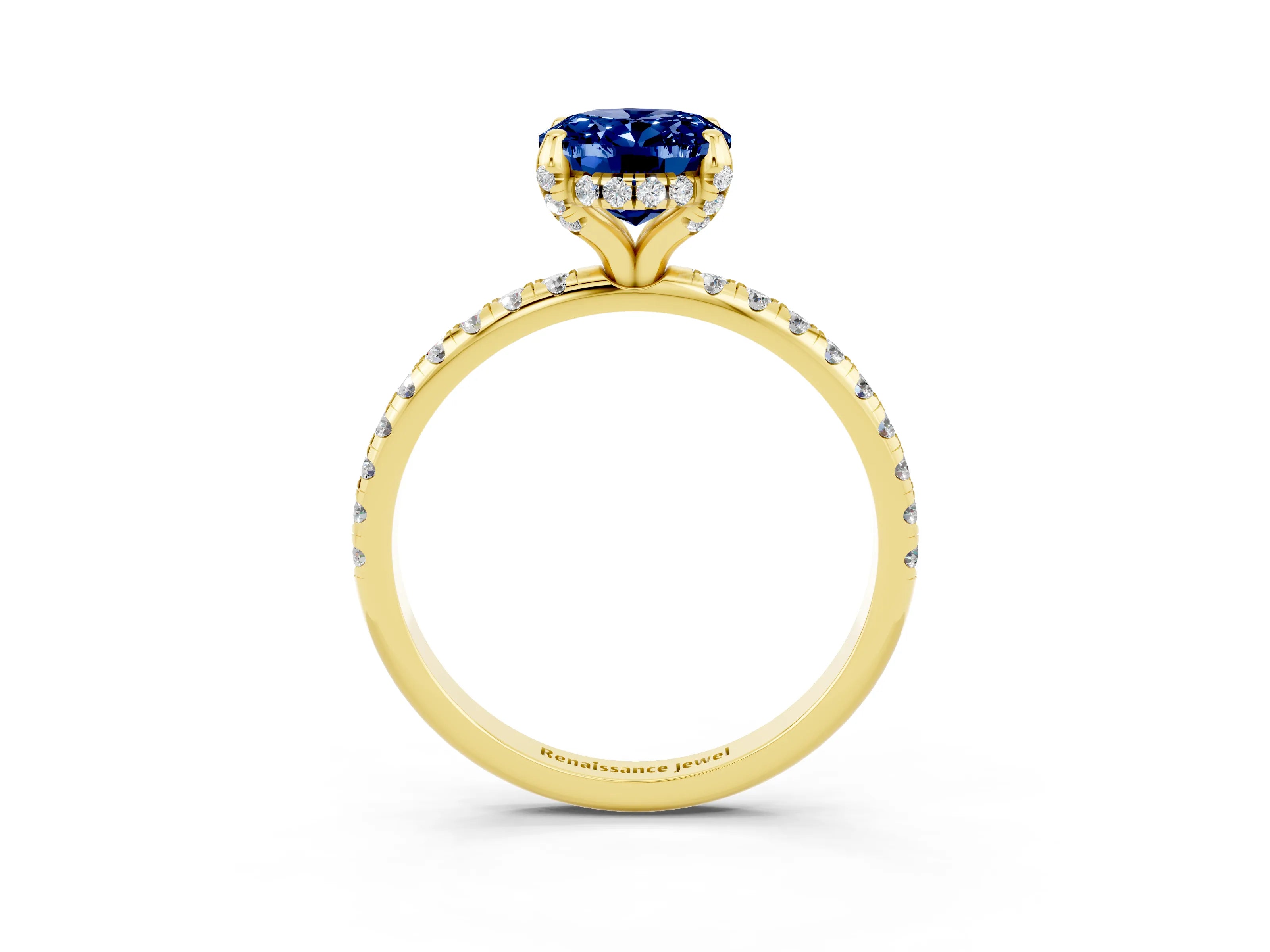 Yellow gold Oval Cut Diamond Solitaire Ring with Four-Prong Setting and Pavé Band_3