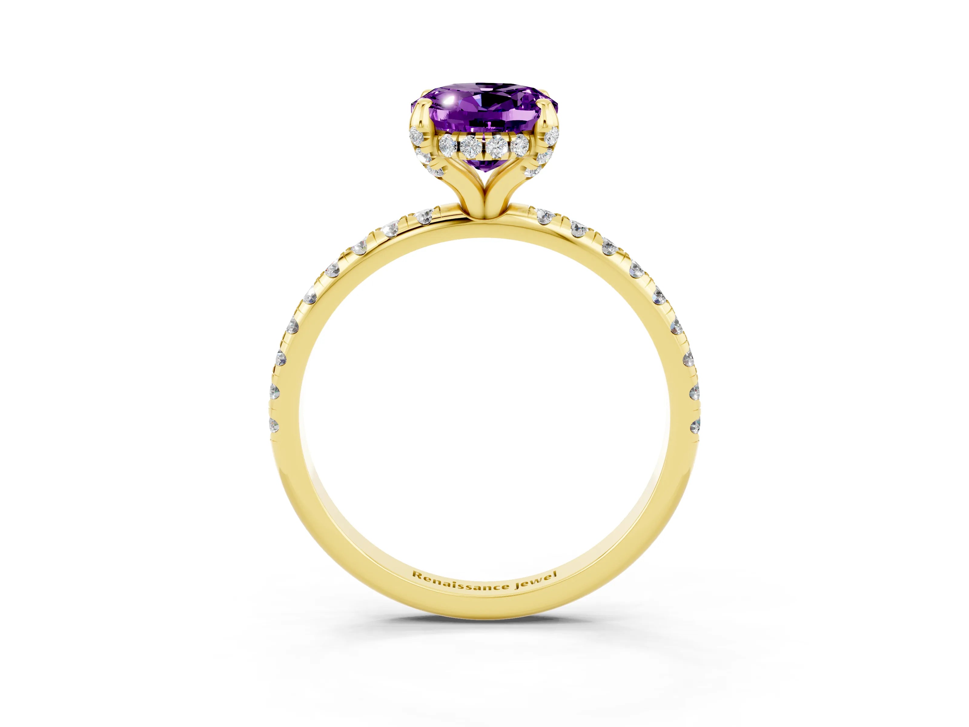 Yellow gold Oval Cut Diamond Solitaire Ring with Four-Prong Setting and Pavé Band_3