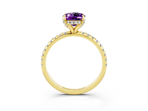 Yellow gold Oval Cut Diamond Solitaire Ring with Four-Prong Setting and Pavé Band_3