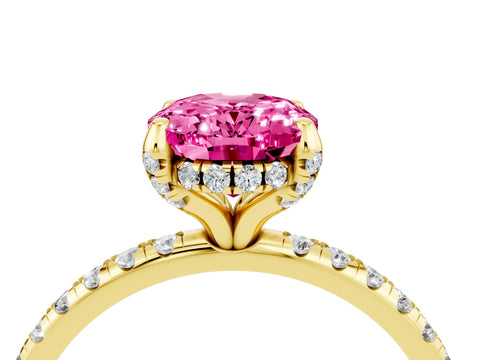 Yellow gold Oval Cut Diamond Solitaire Ring with Four-Prong Setting and Pavé Band_4