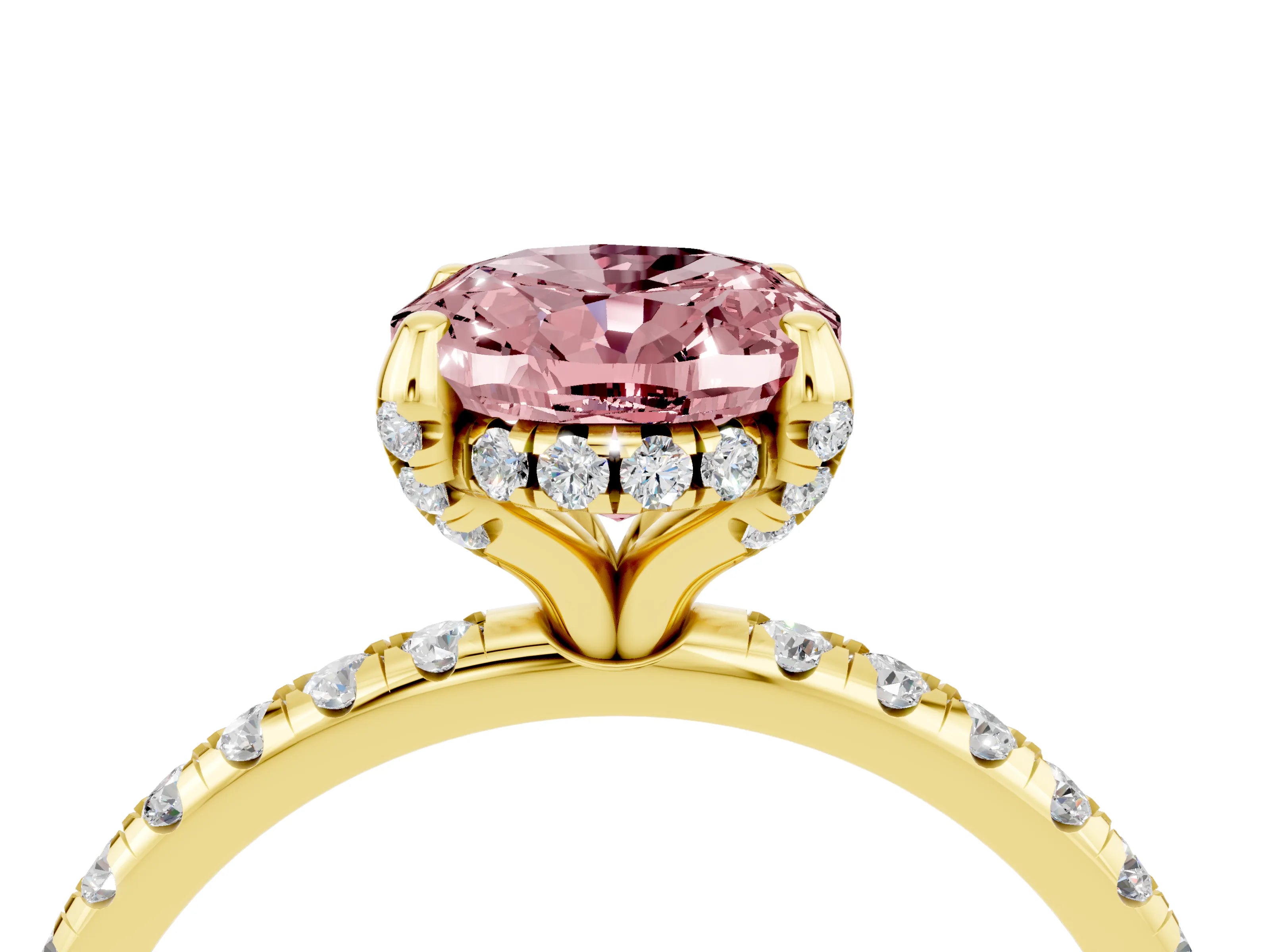 Yellow gold Oval Cut Diamond Solitaire Ring with Four-Prong Setting and Pavé Band_4