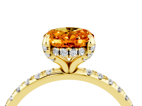 Yellow gold Oval Cut Diamond Solitaire Ring with Four-Prong Setting and Pavé Band_4