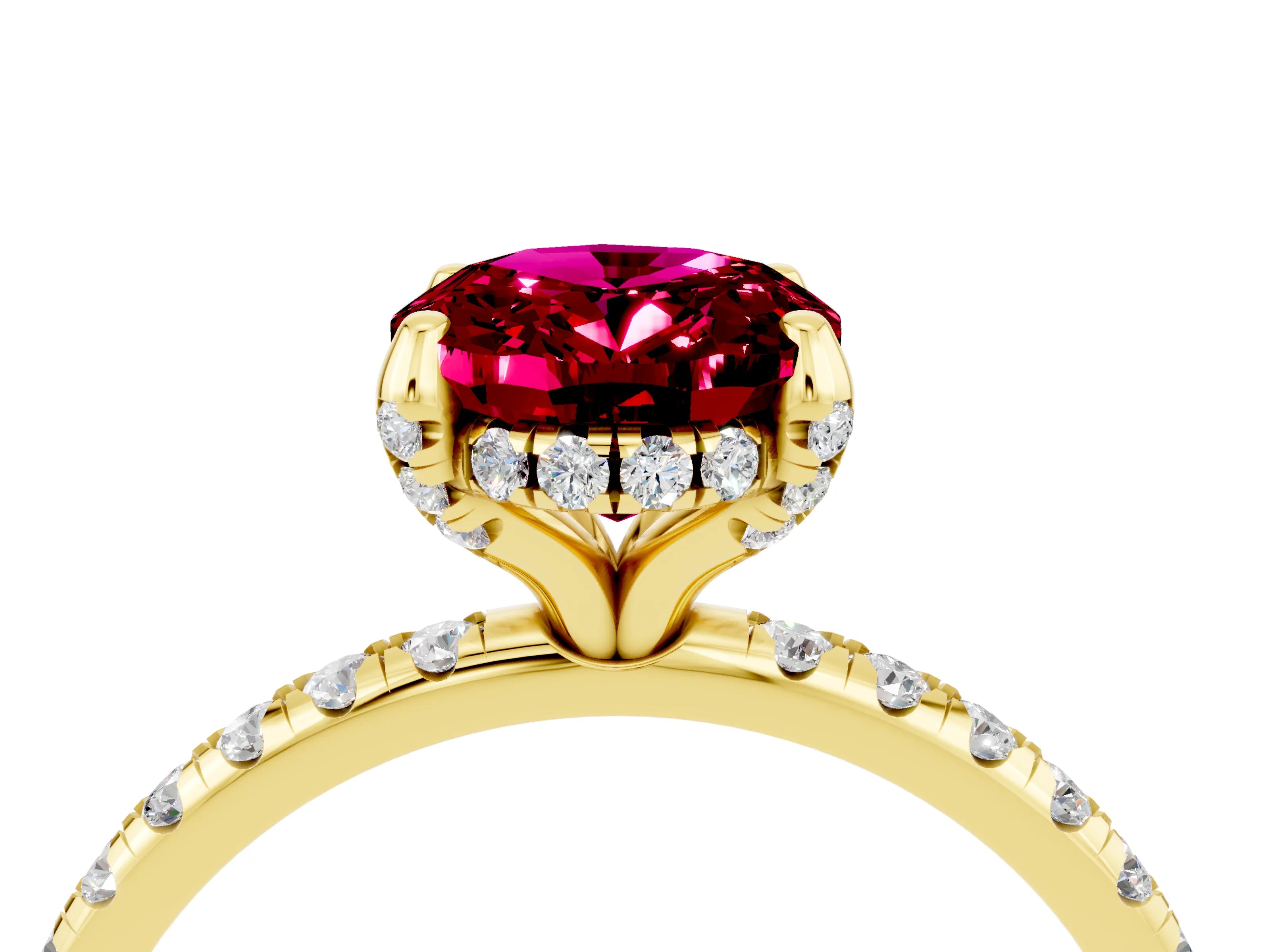 Yellow gold Oval Cut Diamond Solitaire Ring with Four-Prong Setting and Pavé Band_4