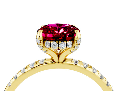 Yellow gold Oval Cut Diamond Solitaire Ring with Four-Prong Setting and Pavé Band_4