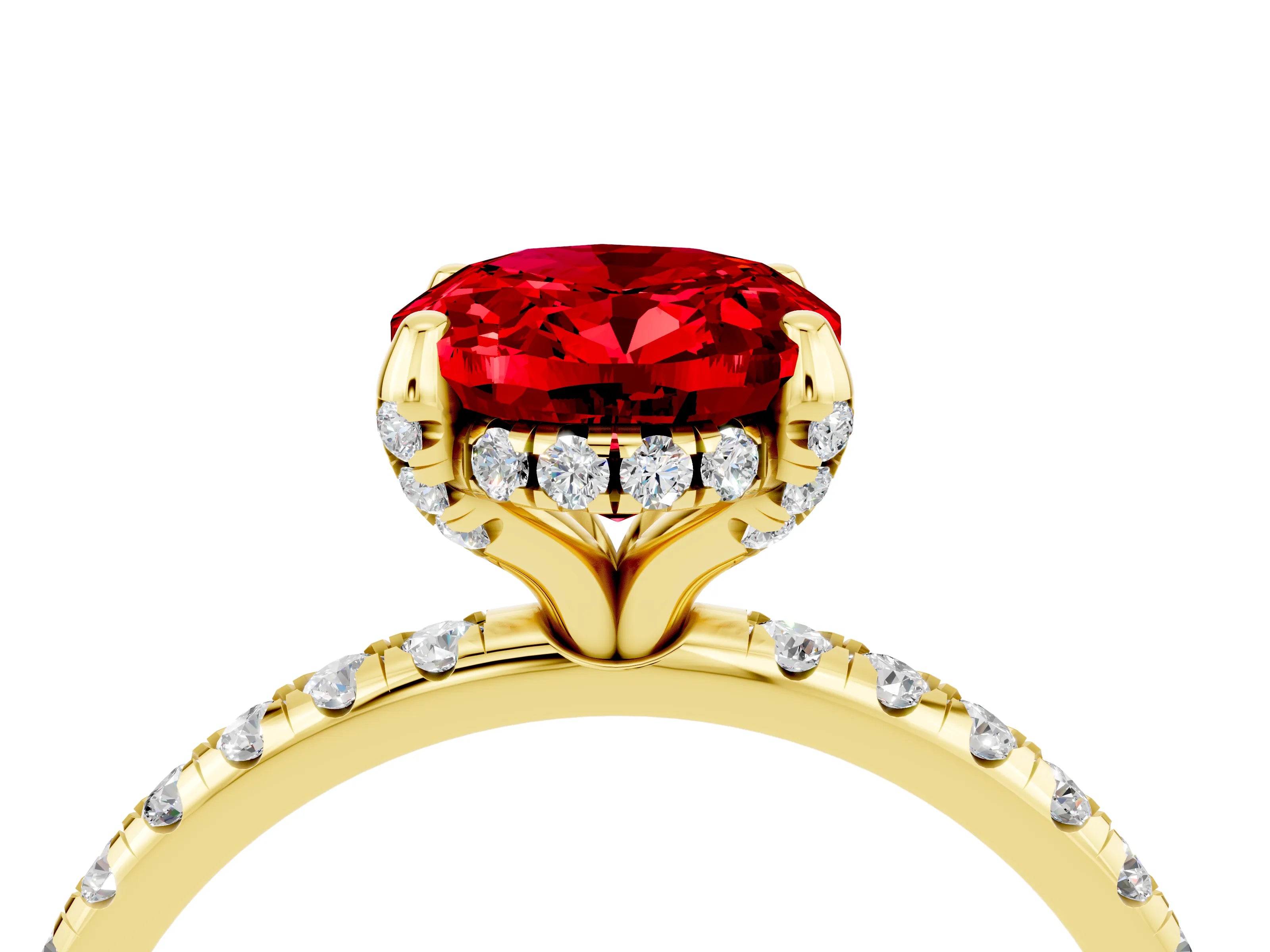 Yellow gold Oval Cut Diamond Solitaire Ring with Four-Prong Setting and Pavé Band_4