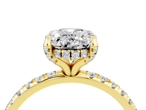 Yellow gold Oval Cut Diamond Solitaire Ring with Four-Prong Setting and Pavé Band_4