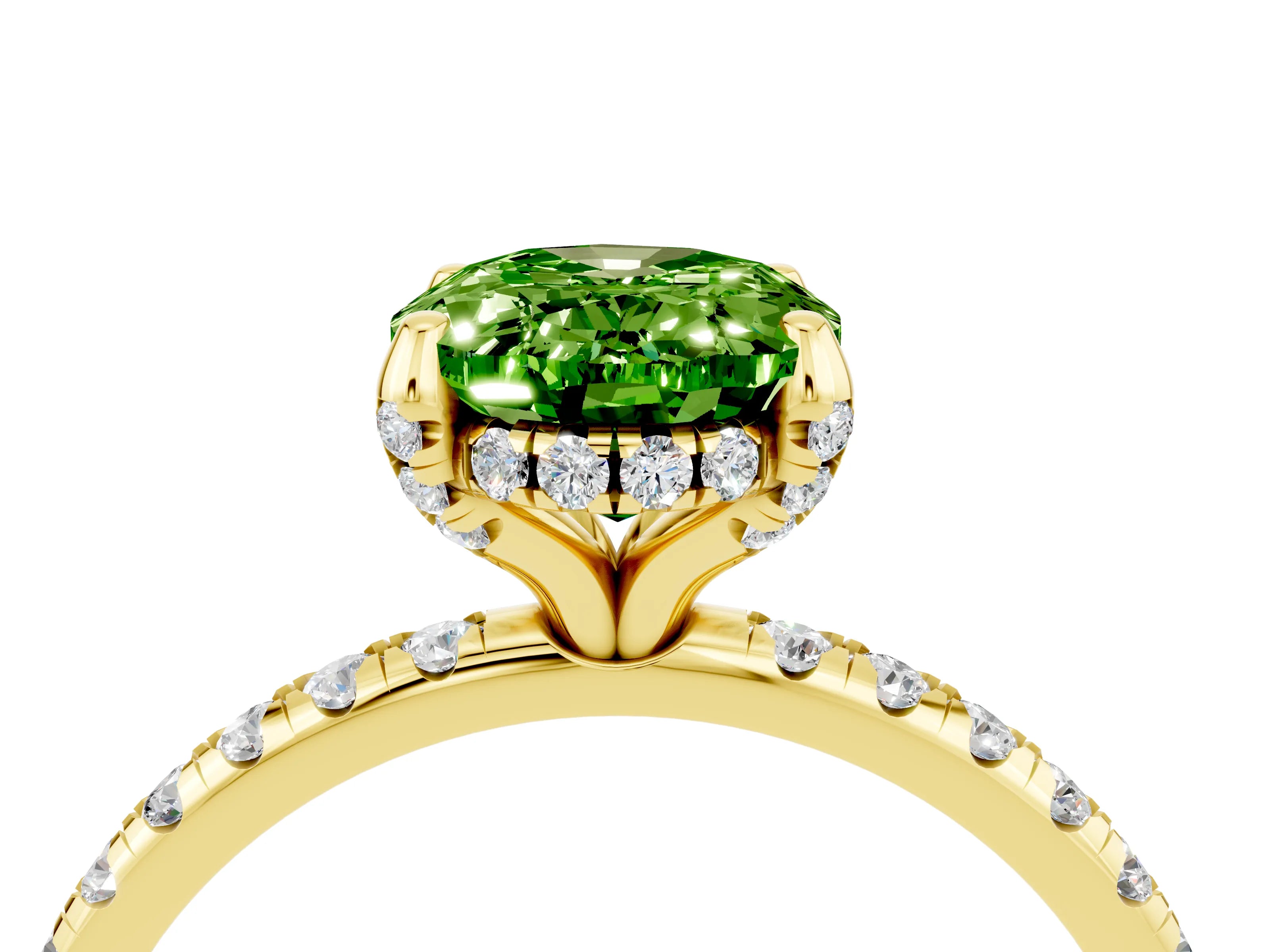 Yellow gold Oval Cut Diamond Solitaire Ring with Four-Prong Setting and Pavé Band_4