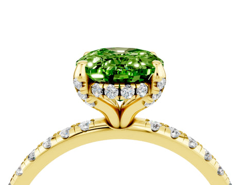 Yellow gold Oval Cut Diamond Solitaire Ring with Four-Prong Setting and Pavé Band_4