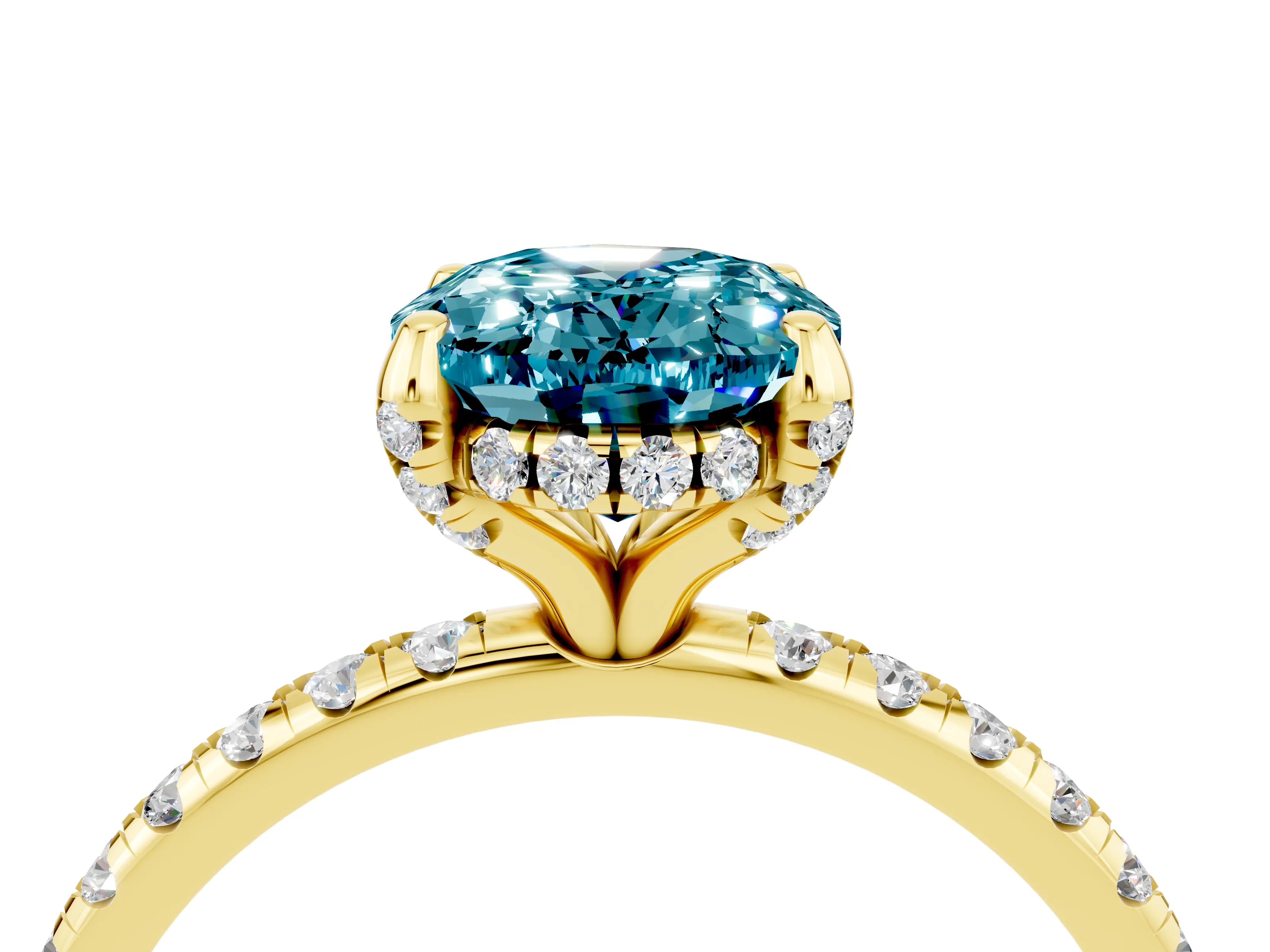 Yellow gold Oval Cut Diamond Solitaire Ring with Four-Prong Setting and Pavé Band_4