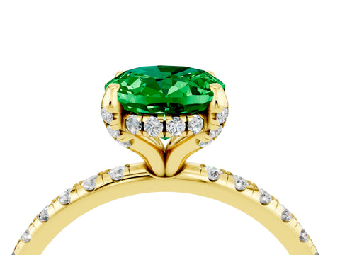 Yellow gold Oval Cut Diamond Solitaire Ring with Four-Prong Setting and Pavé Band_4