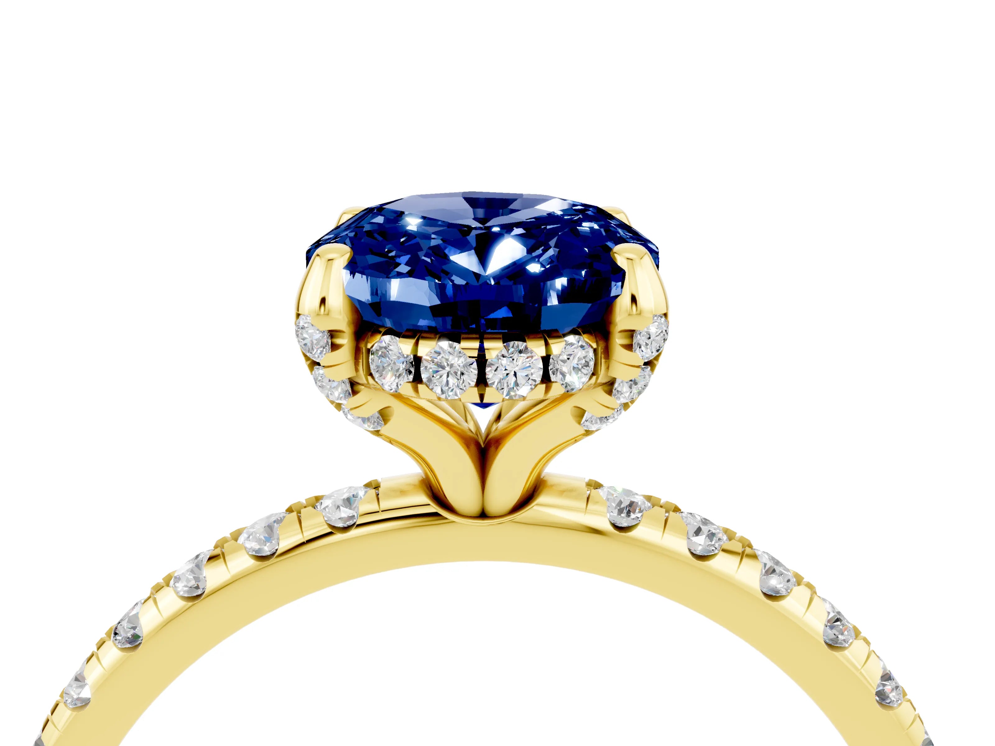 Yellow gold Oval Cut Diamond Solitaire Ring with Four-Prong Setting and Pavé Band_4
