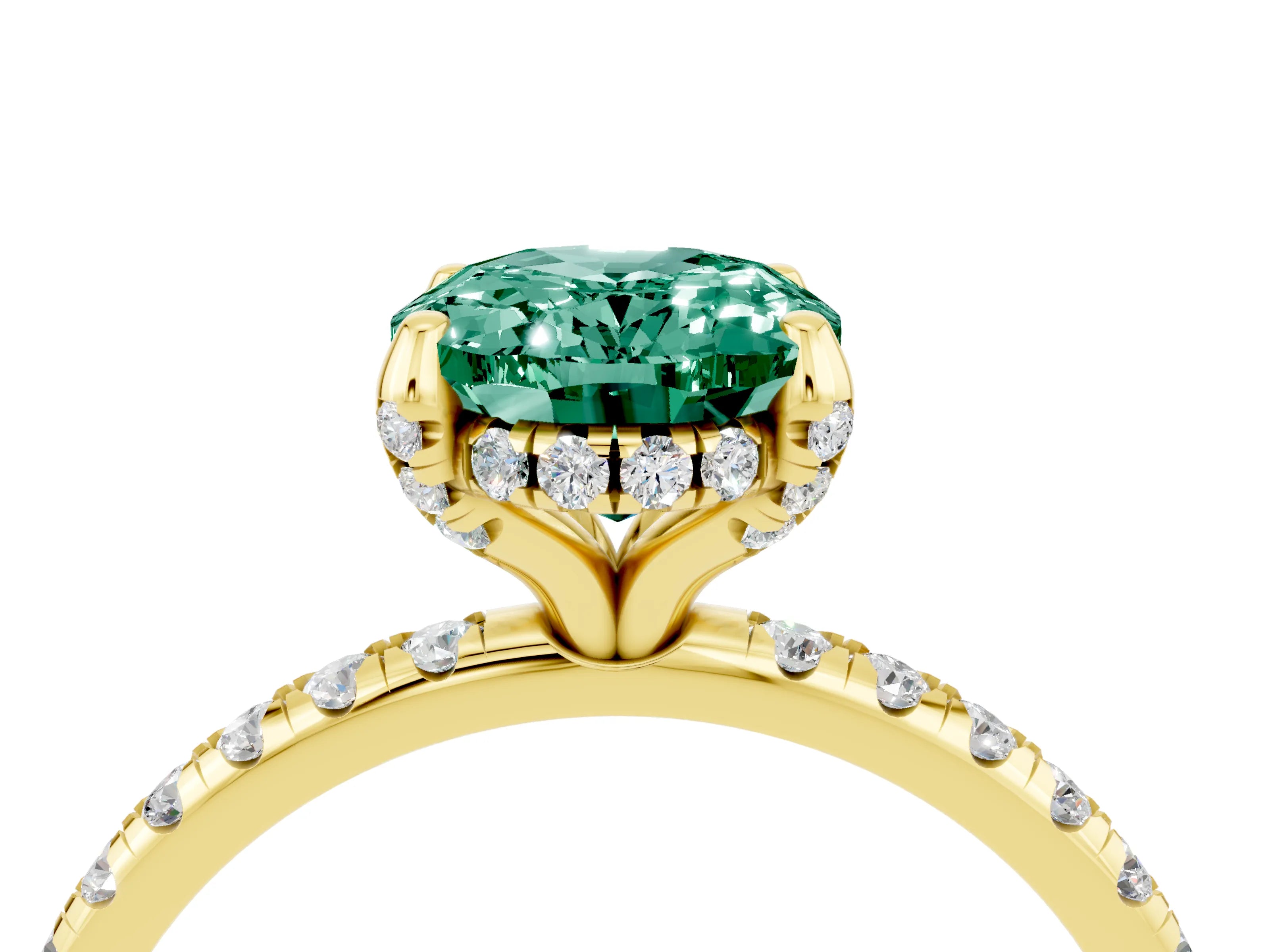 Yellow gold Oval Cut Diamond Solitaire Ring with Four-Prong Setting and Pavé Band_4