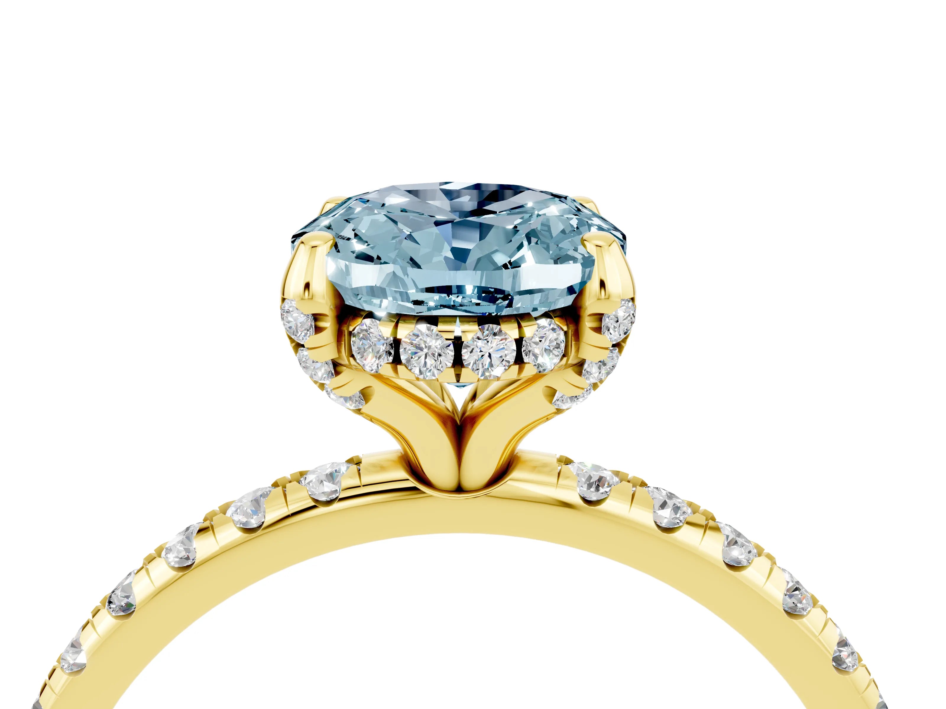 Yellow gold Oval Cut Diamond Solitaire Ring with Four-Prong Setting and Pavé Band_4