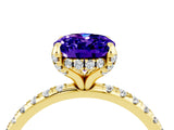 Yellow gold Oval Cut Diamond Solitaire Ring with Four-Prong Setting and Pavé Band_4