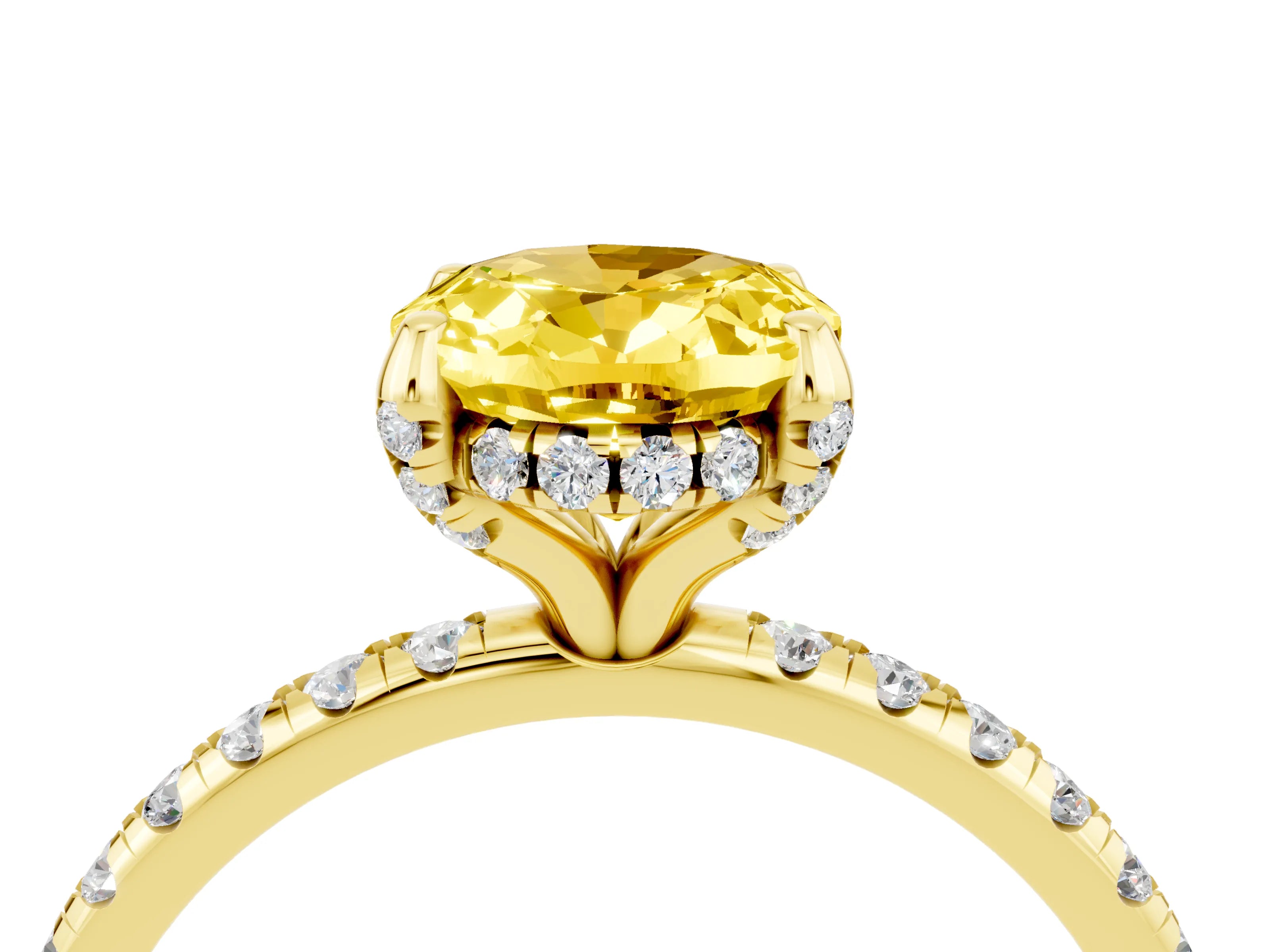 Yellow gold Oval Cut Diamond Solitaire Ring with Four-Prong Setting and Pavé Band_4