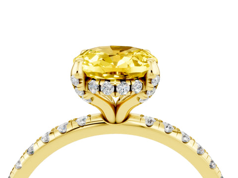 Yellow gold Oval Cut Diamond Solitaire Ring with Four-Prong Setting and Pavé Band_4