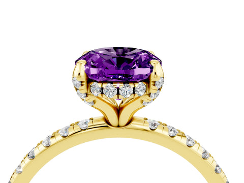 Yellow gold Oval Cut Diamond Solitaire Ring with Four-Prong Setting and Pavé Band_4