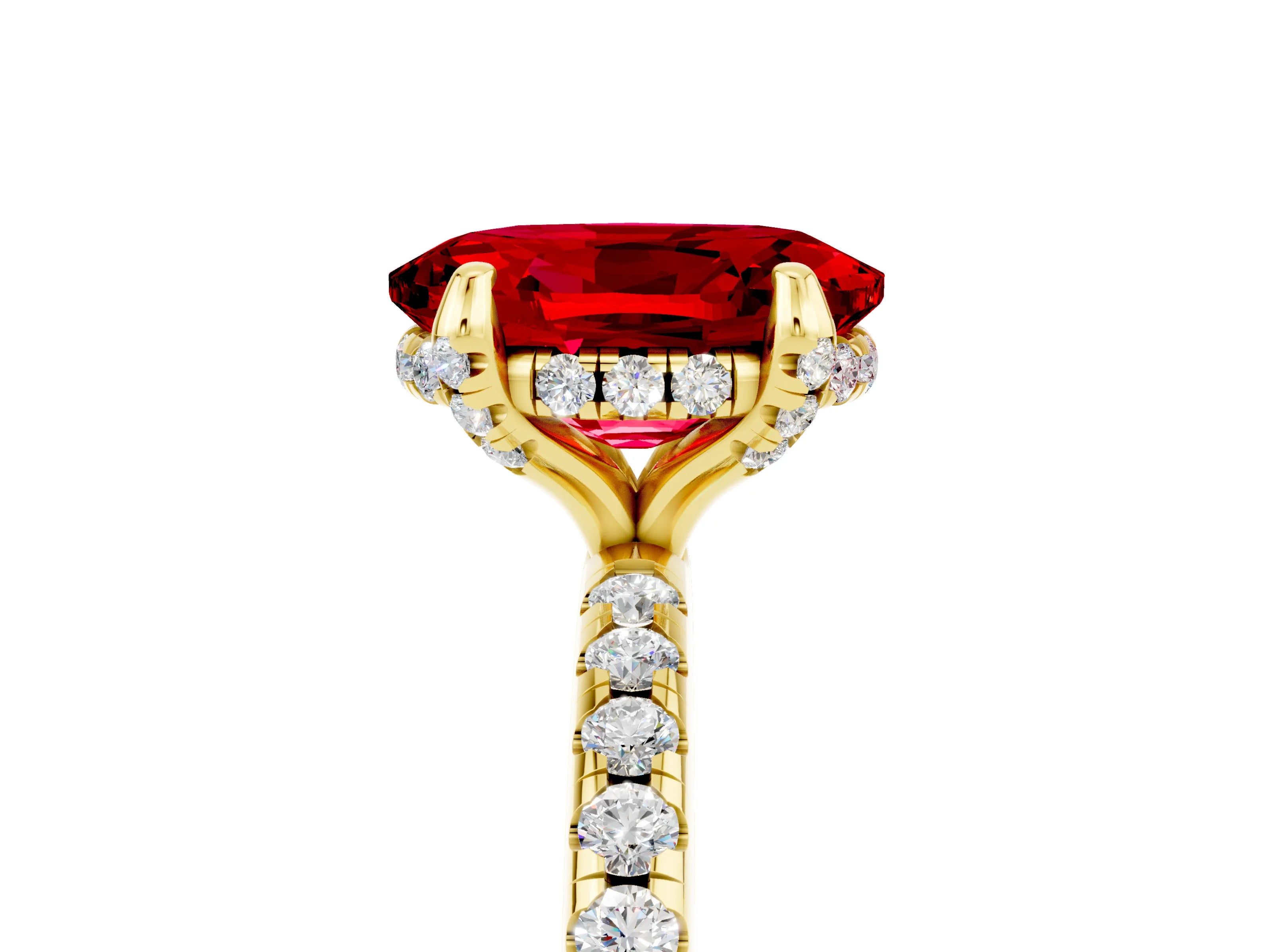 Yellow gold Oval Cut Diamond Solitaire Ring with Four-Prong Setting and Pavé Band_5