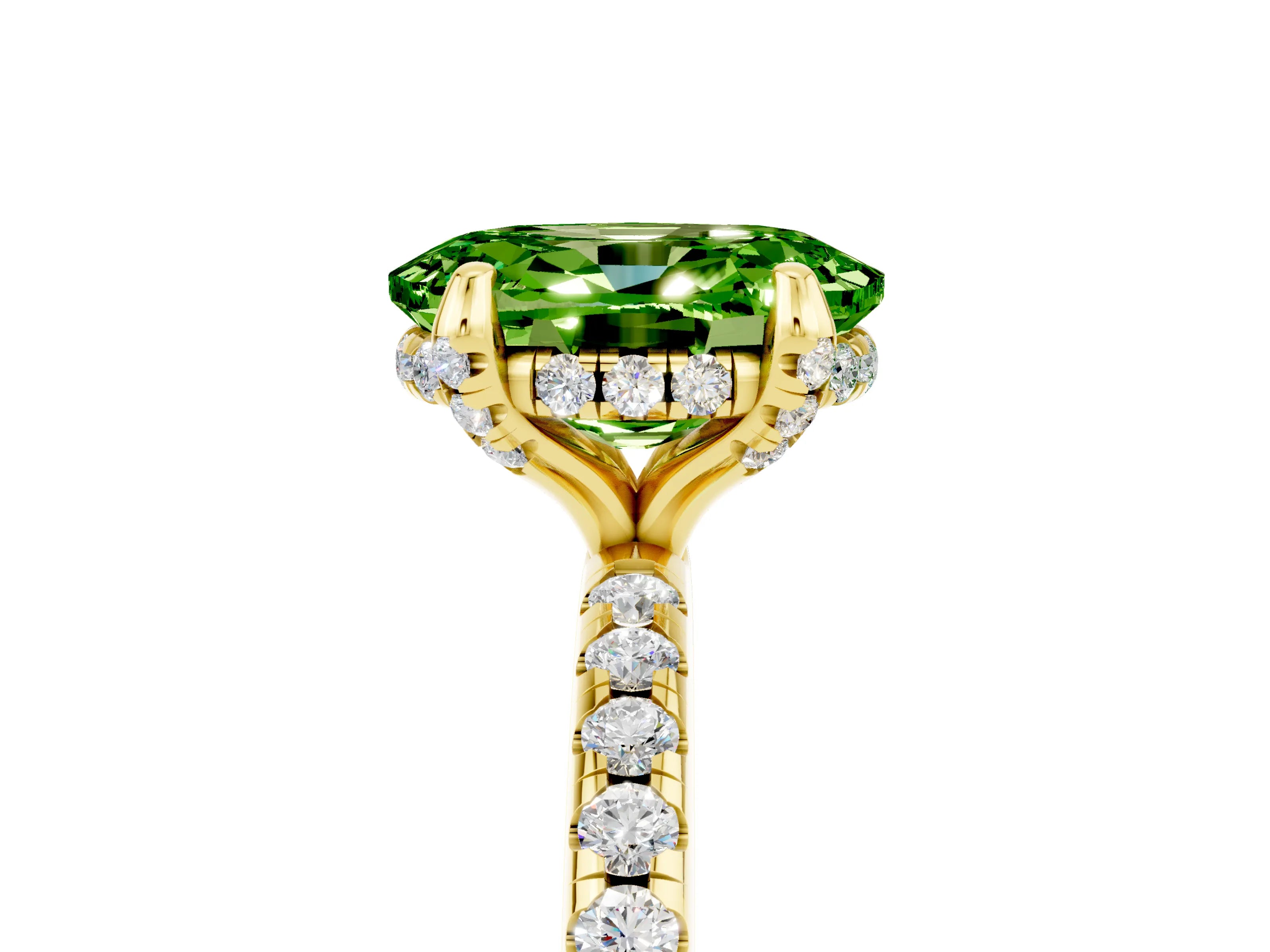 Yellow gold Oval Cut Diamond Solitaire Ring with Four-Prong Setting and Pavé Band_5