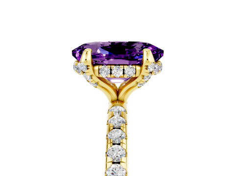 Yellow gold Oval Cut Diamond Solitaire Ring with Four-Prong Setting and Pavé Band_5