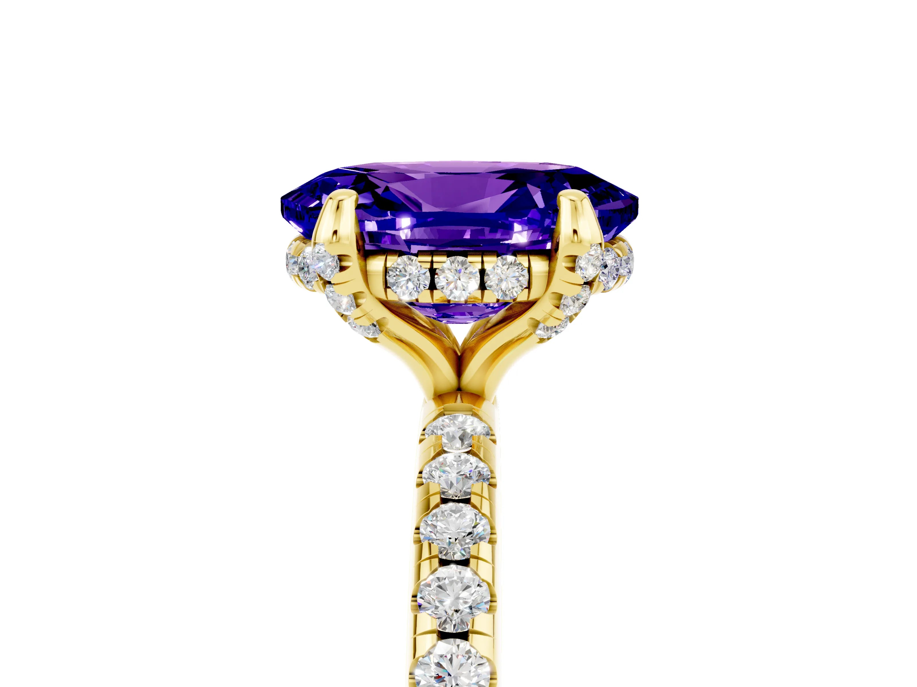 Yellow gold Oval Cut Diamond Solitaire Ring with Four-Prong Setting and Pavé Band_5