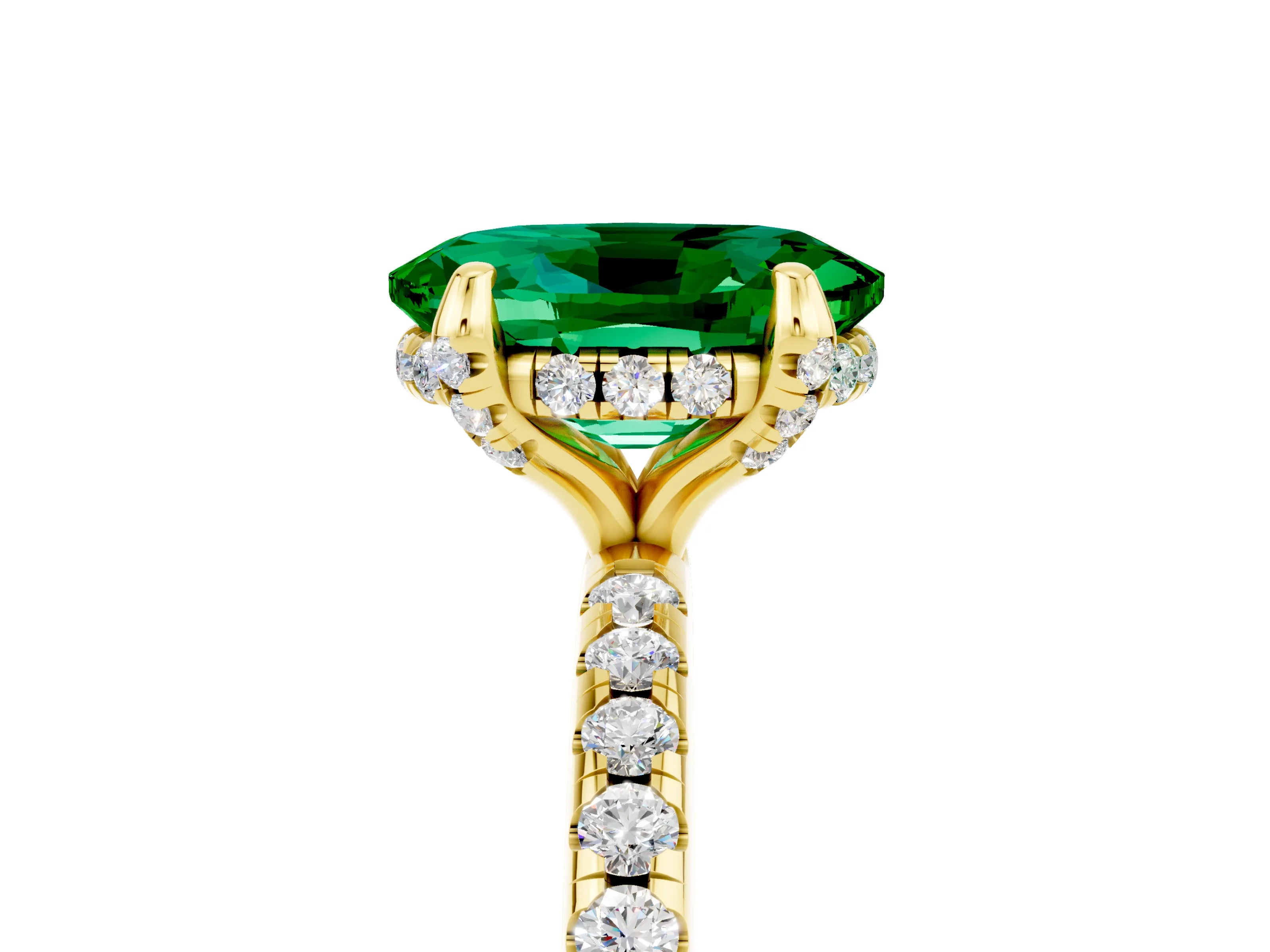 Yellow gold Oval Cut Diamond Solitaire Ring with Four-Prong Setting and Pavé Band_5