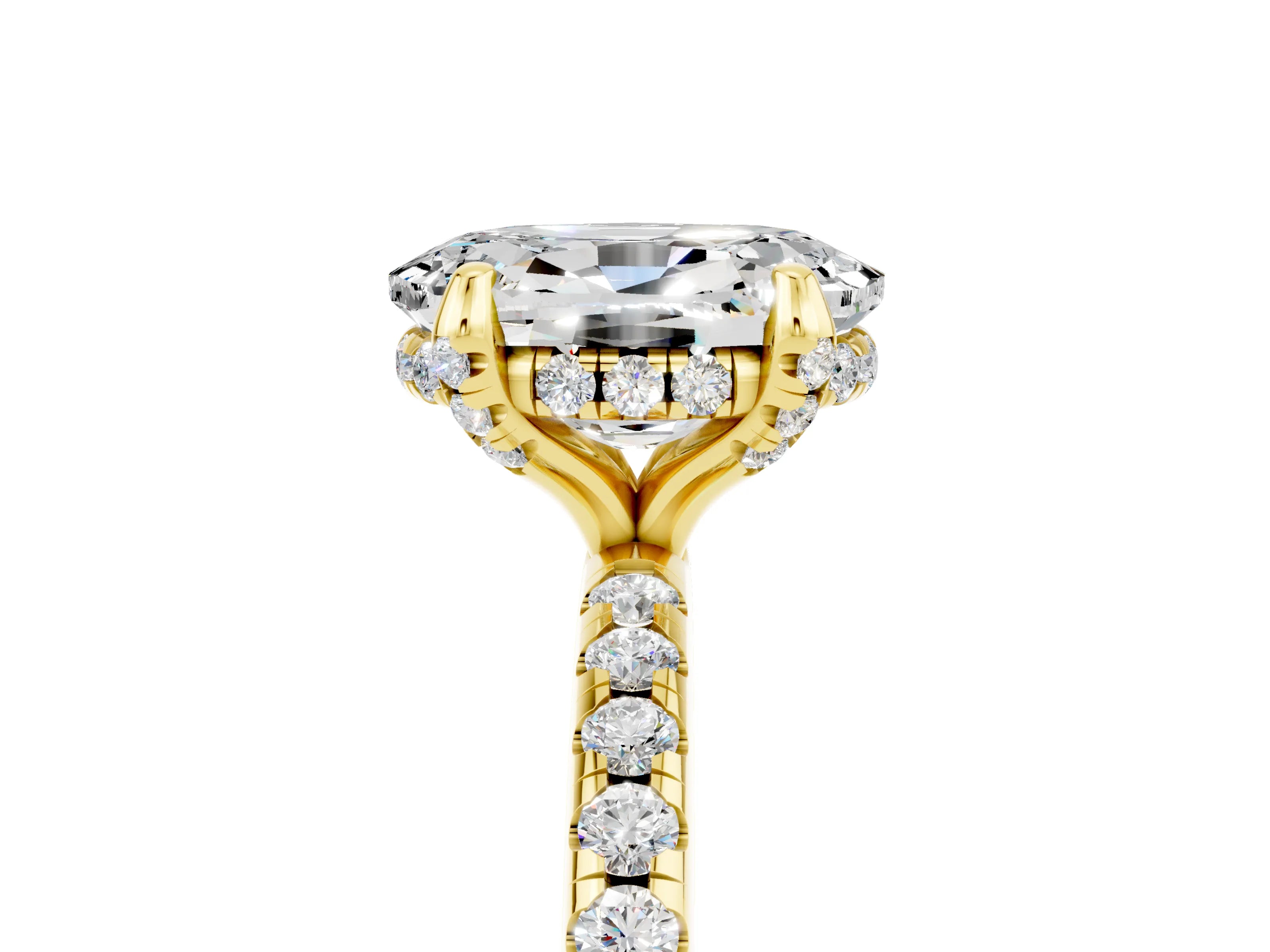 Yellow gold Oval Cut Diamond Solitaire Ring with Four-Prong Setting and Pavé Band_5