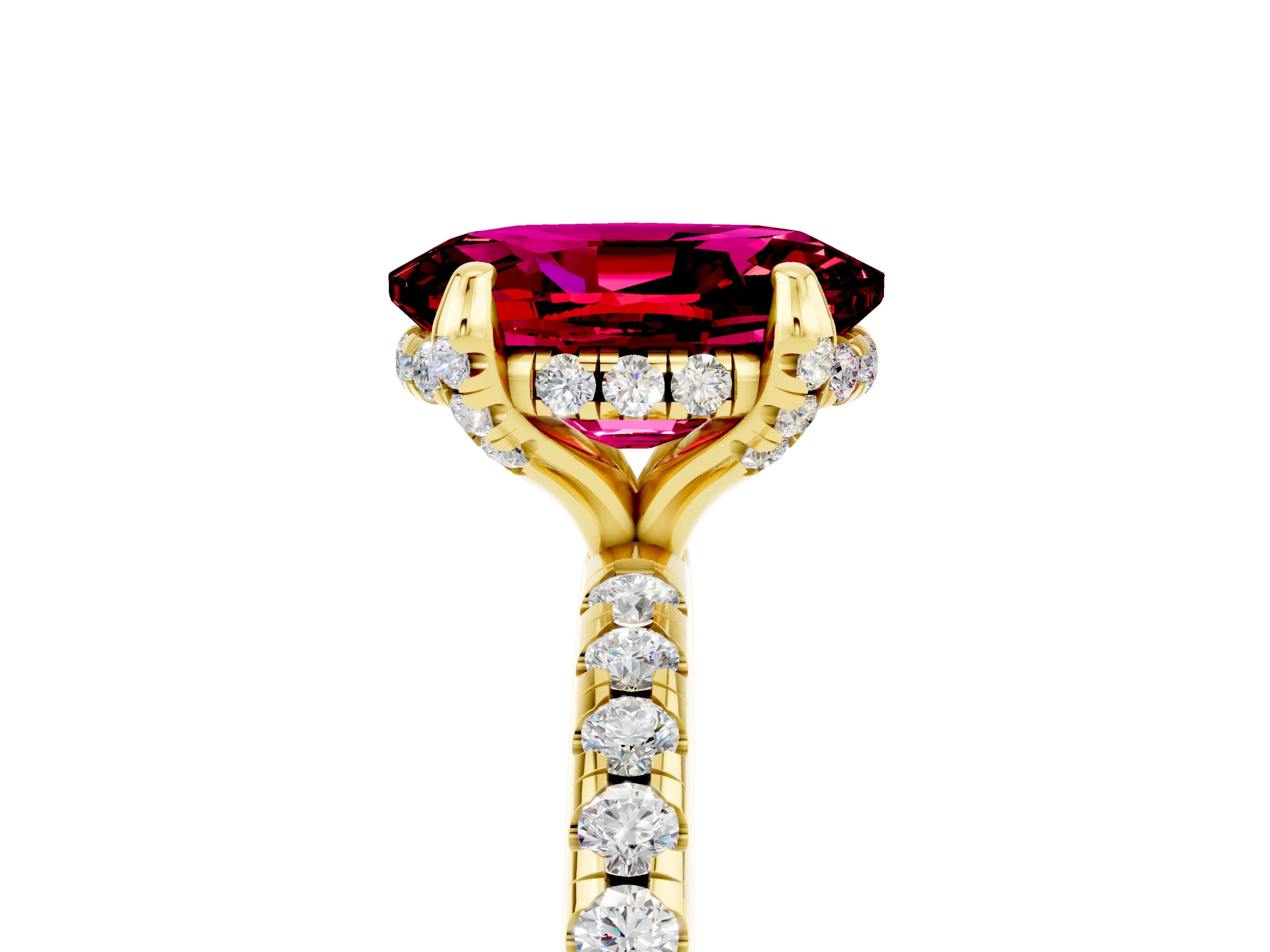 Yellow gold Oval Cut Diamond Solitaire Ring with Four-Prong Setting and Pavé Band_5
