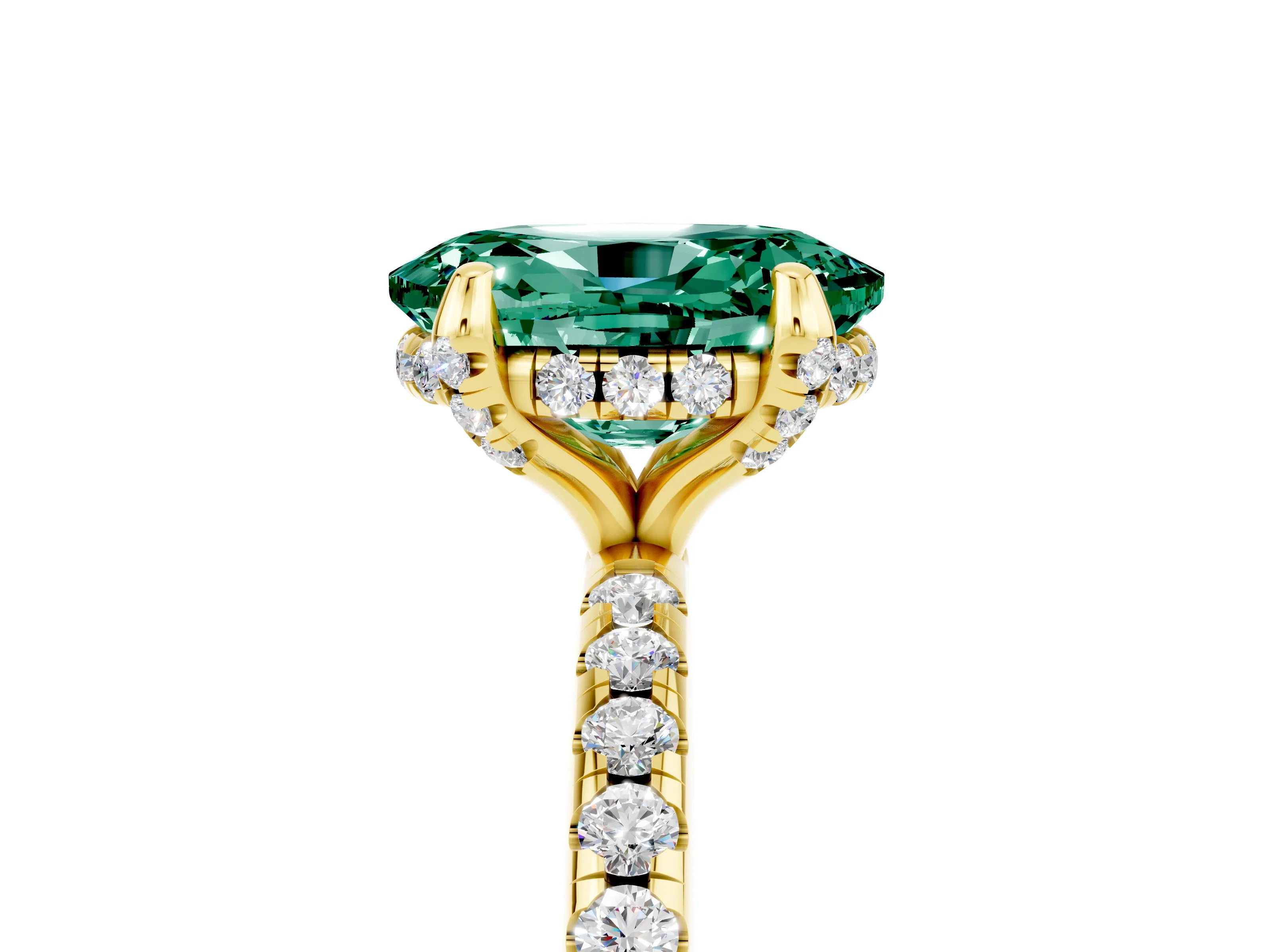 Yellow gold Oval Cut Diamond Solitaire Ring with Four-Prong Setting and Pavé Band_5