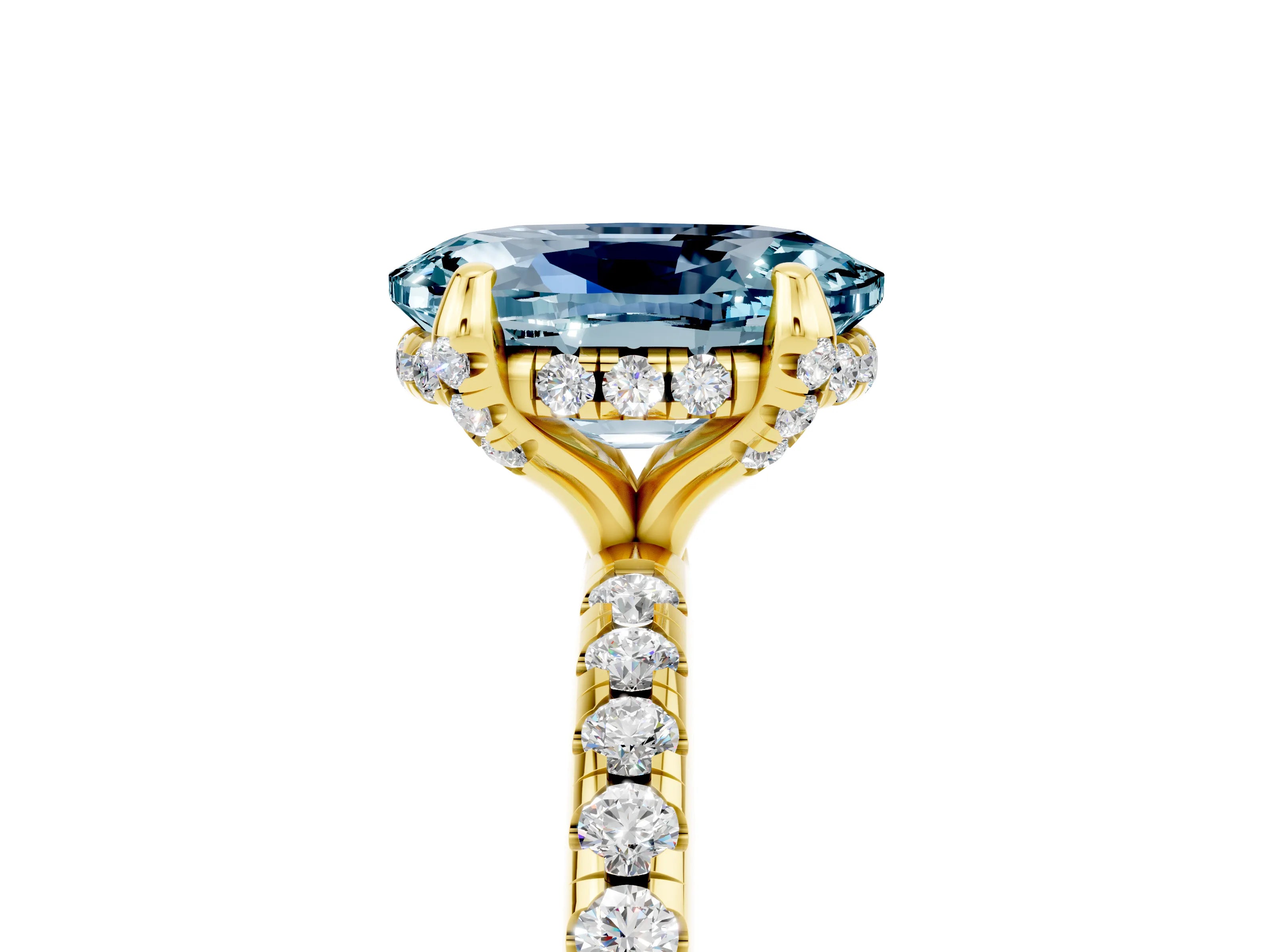 Yellow gold Oval Cut Diamond Solitaire Ring with Four-Prong Setting and Pavé Band_5
