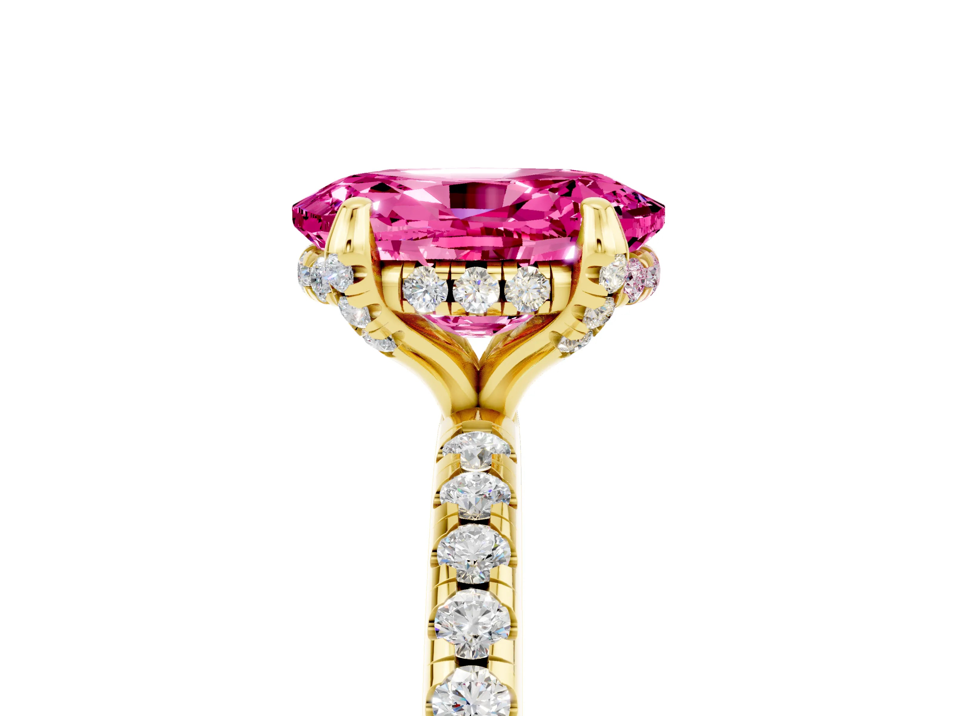 Yellow gold Oval Cut Diamond Solitaire Ring with Four-Prong Setting and Pavé Band_5