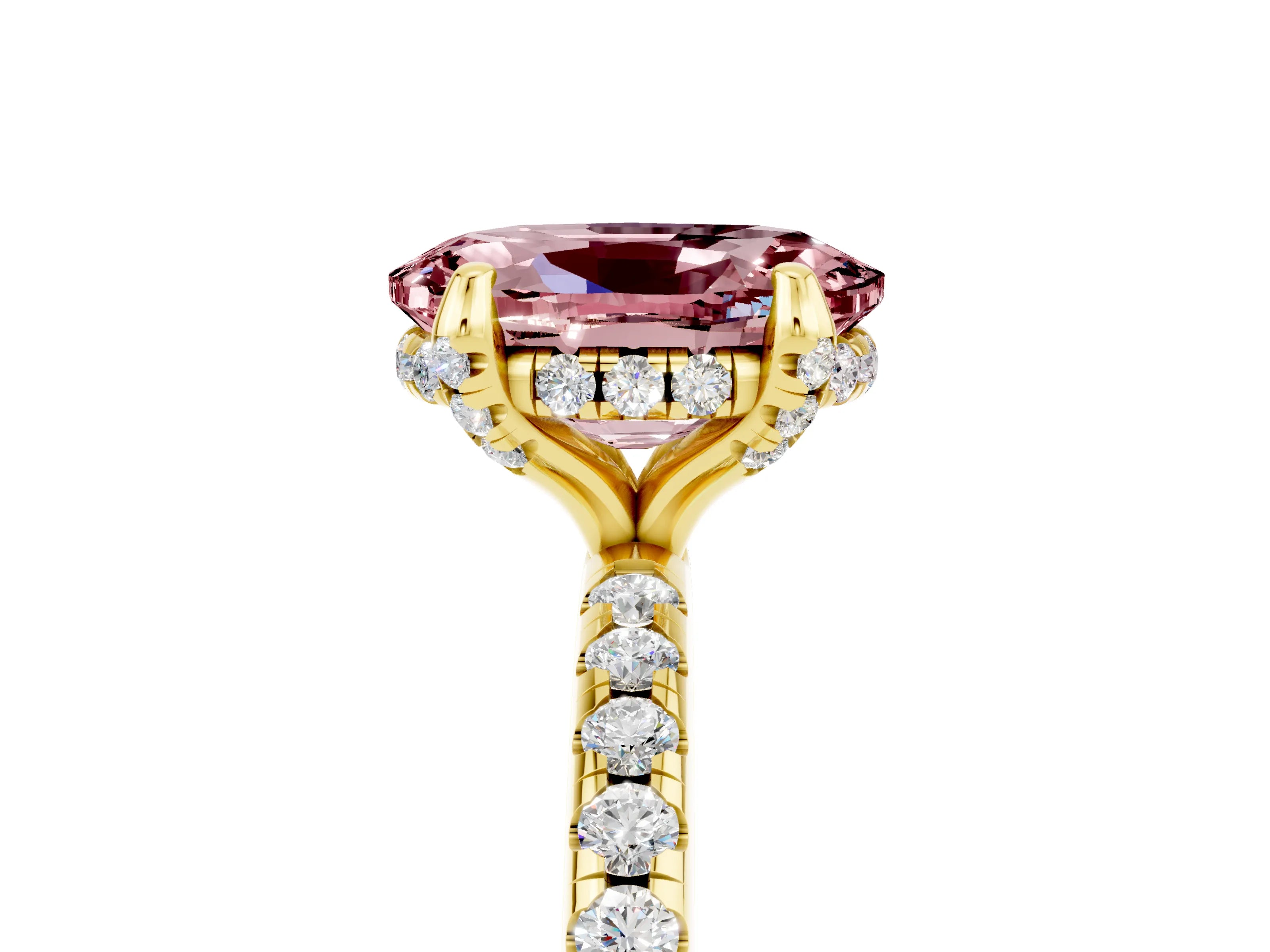 Yellow gold Oval Cut Diamond Solitaire Ring with Four-Prong Setting and Pavé Band_5