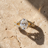 Yellow gold Oval Cut Diamond Solitaire Ring with Four-Prong Setting and Twisted Pavé Band_44