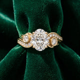 Yellow gold Oval Cut Diamond Solitaire Ring with Milgrain Pavé Band and Four-Prong Setting_15