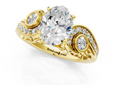 Yellow gold Oval Cut Diamond Solitaire Ring with Milgrain Pavé Band and Four-Prong Setting_180